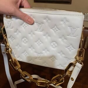 Authentic Louis Vuitton rare cushion pure white purse w/ golden hardware/ strap
